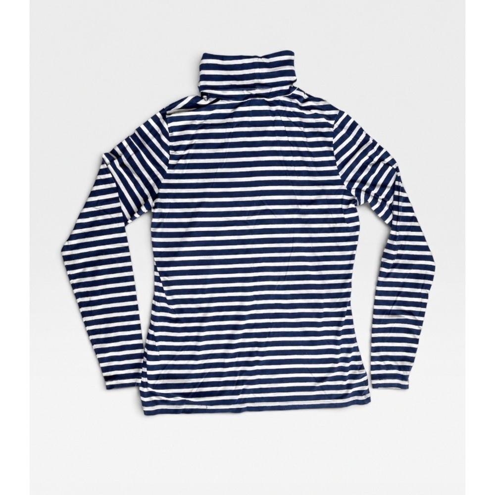 Lands End Navy White Striped Turtleneck Top Women S 6-8 Long Sleeve Stretch